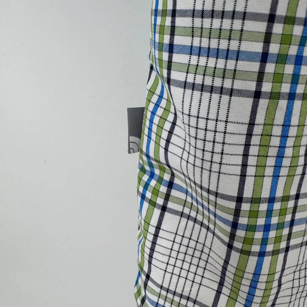 The North Face Men XL Plaid Short Sleeve Button Up Shirt Blue Green Hiking Trail